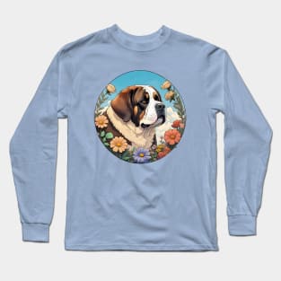 St Bernard Surrounded By Flowers Long Sleeve T-Shirt